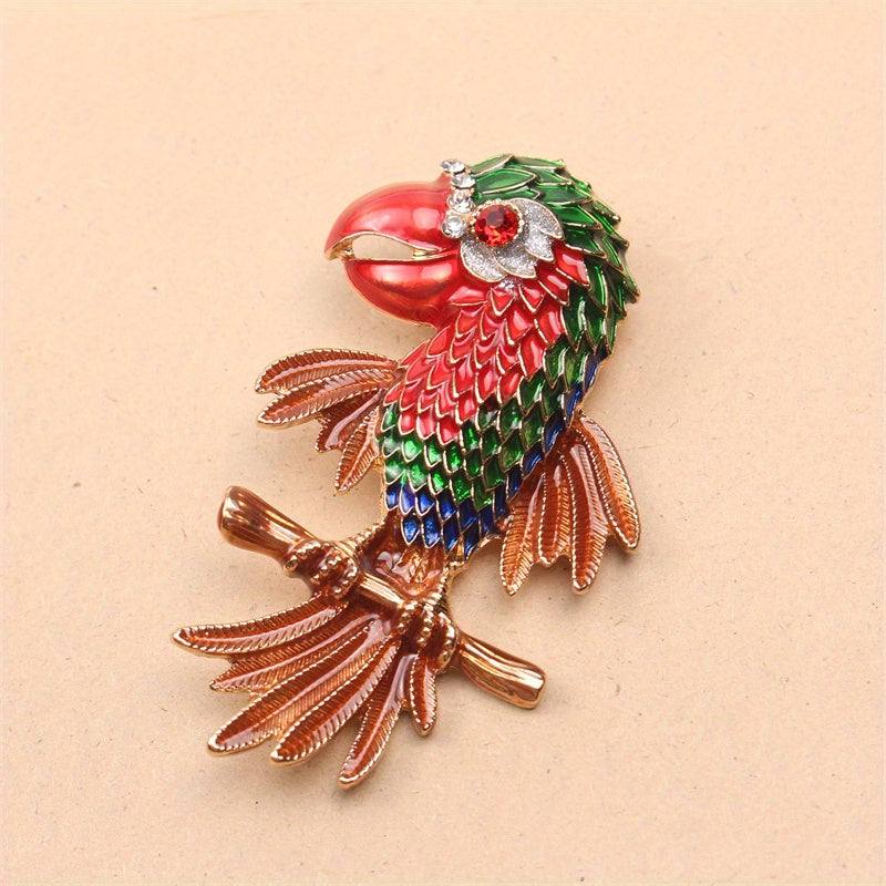Enamel Parrot Brooch with Rhinestones Animal Corsage Pin for Ladies Fashion
