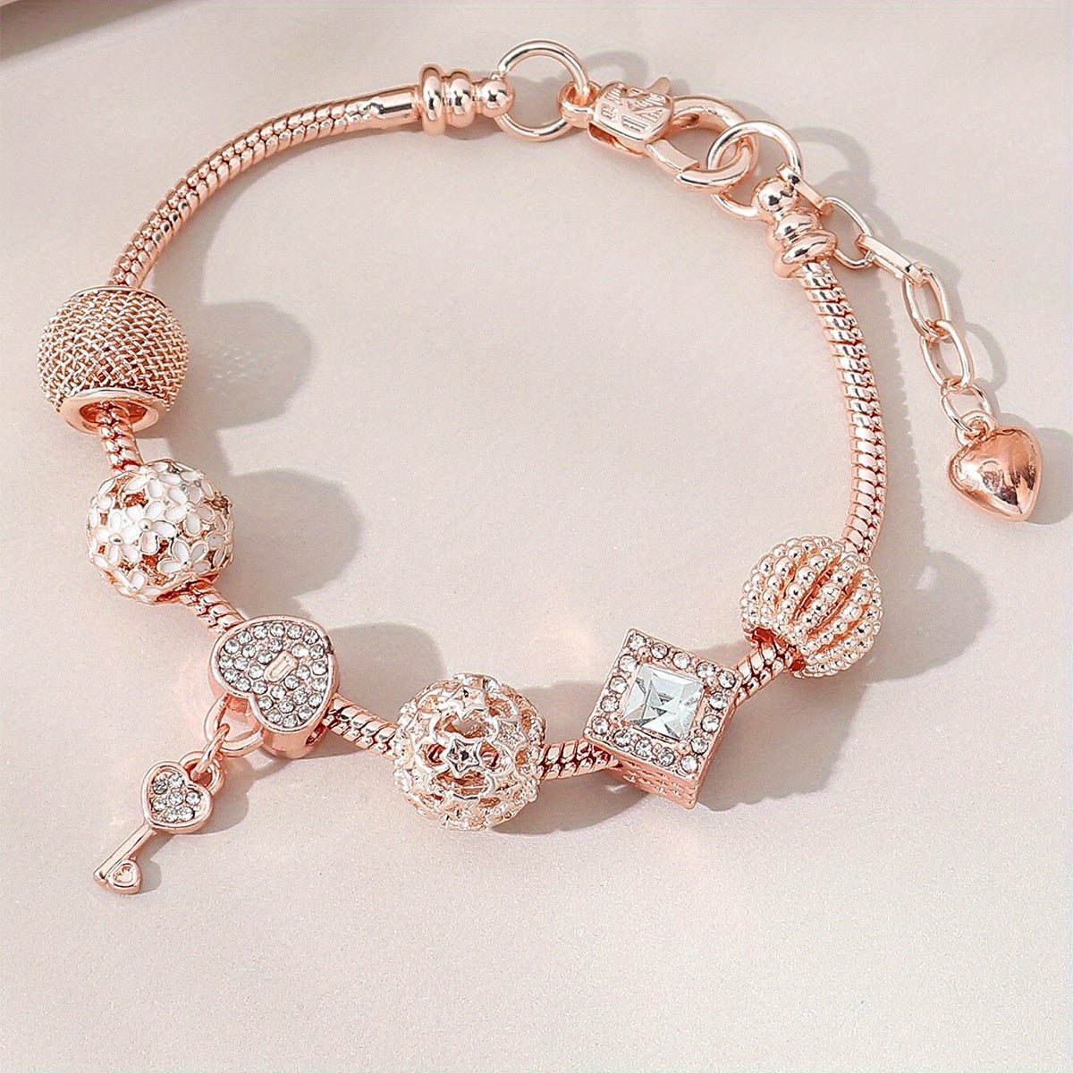 Women's Boho Silver Plated Rhinestone Love Beads Bracelet for Parties and Gifting
