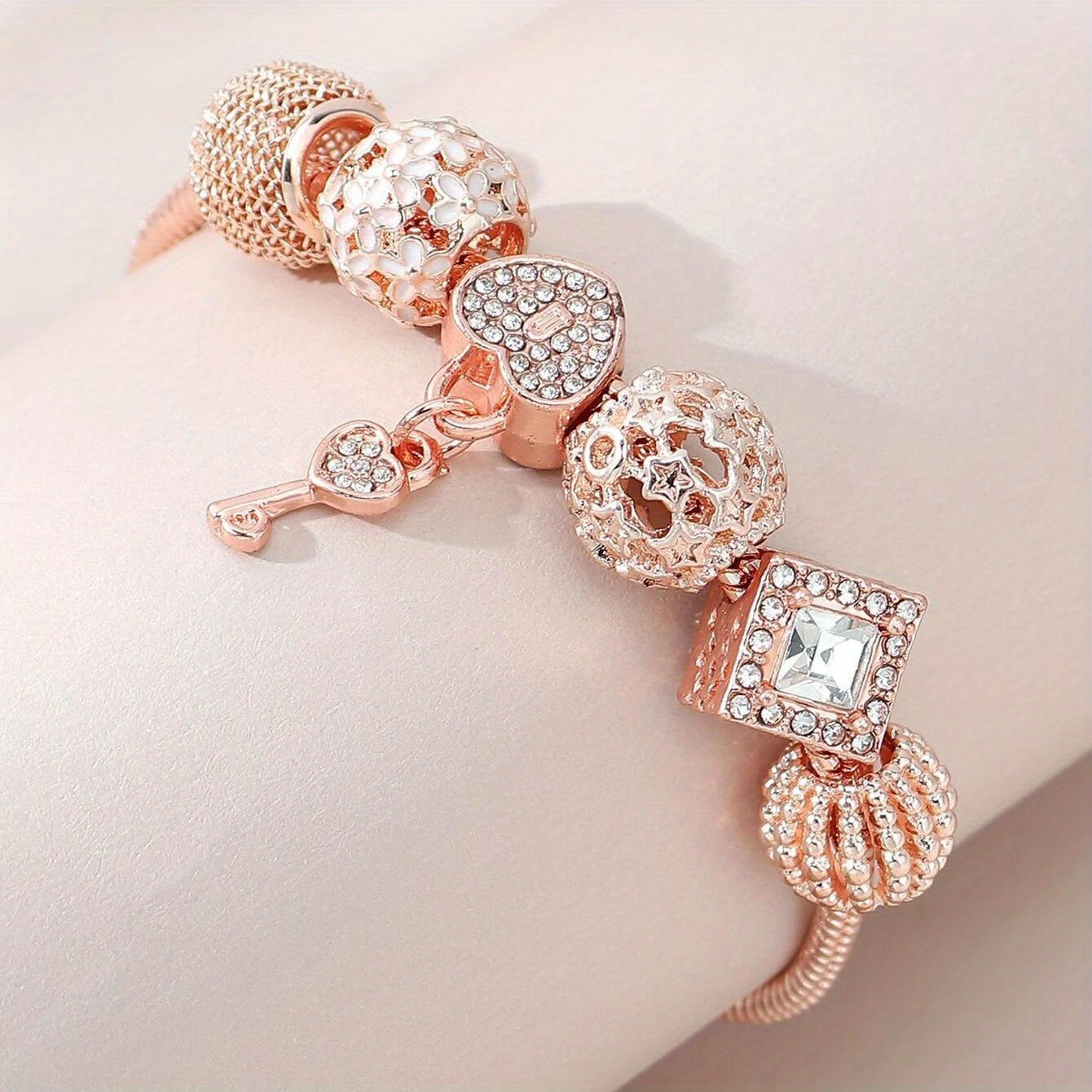 Women's Boho Silver Plated Rhinestone Love Beads Bracelet for Parties and Gifting