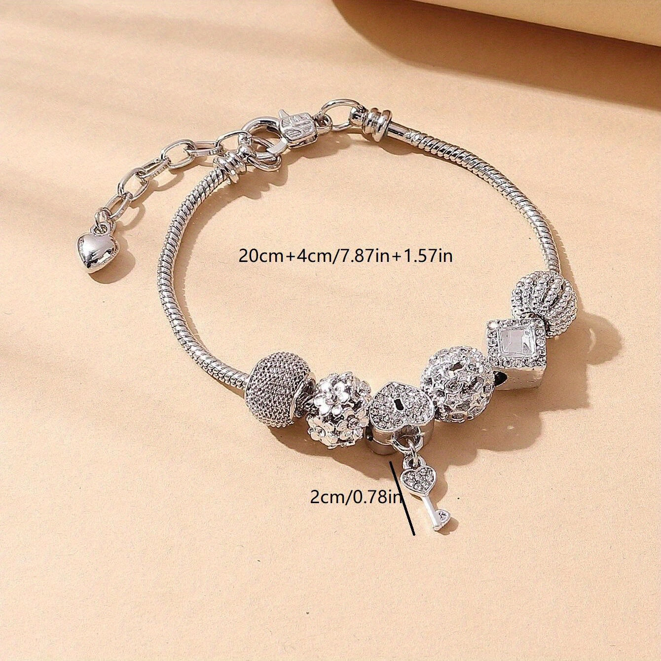 Women's Boho Silver Plated Rhinestone Love Beads Bracelet for Parties and Gifting