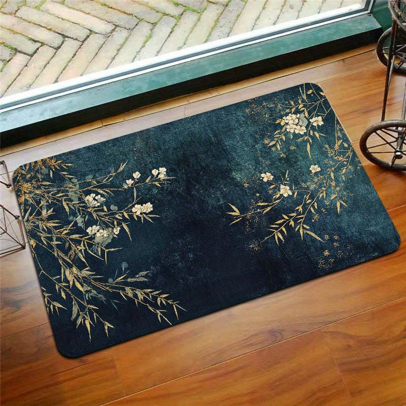 Rectangular Floral Entryway Rug 8mm Thick Machine Washable Multiple Sizes