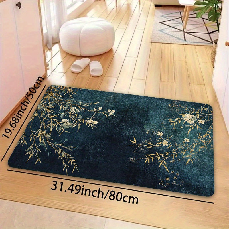 Rectangular Floral Entryway Rug 8mm Thick Machine Washable Multiple Sizes