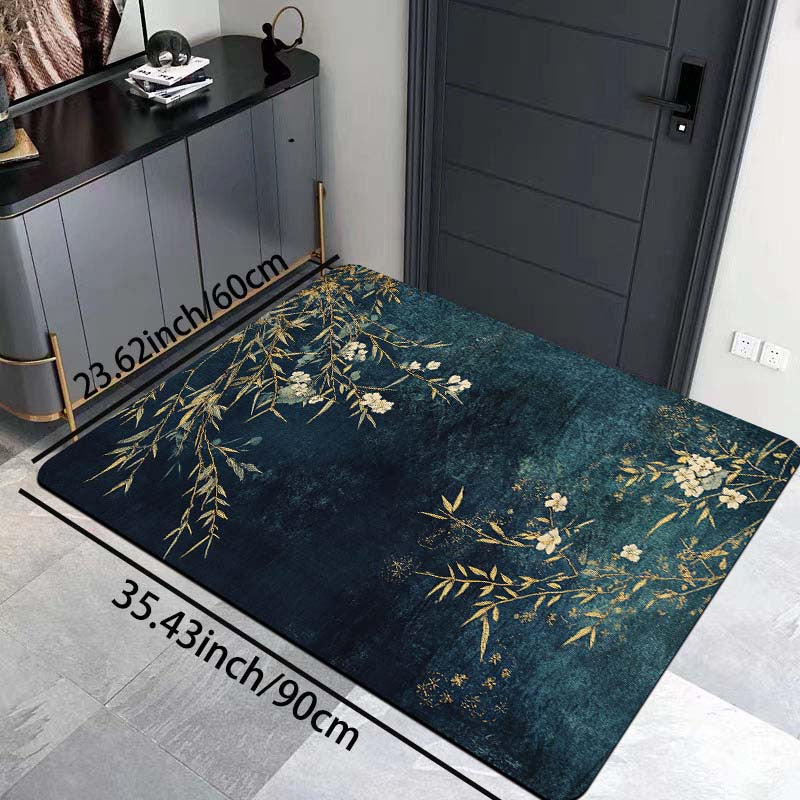 Rectangular Floral Entryway Rug 8mm Thick Machine Washable Multiple Sizes