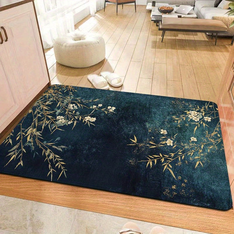 Rectangular Floral Entryway Rug 8mm Thick Machine Washable Multiple Sizes
