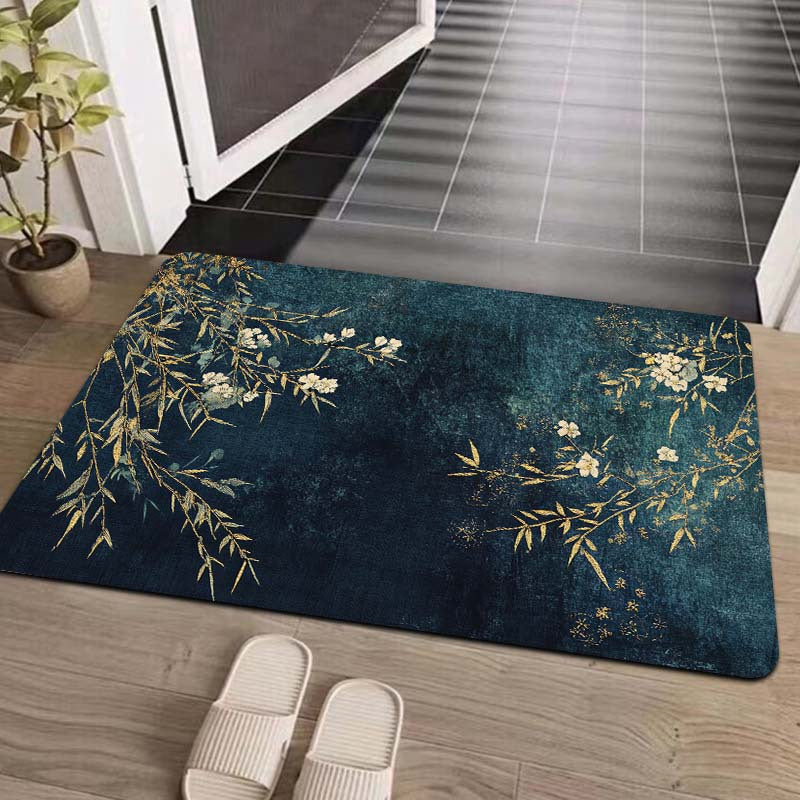Rectangular Floral Entryway Rug 8mm Thick Machine Washable Multiple Sizes
