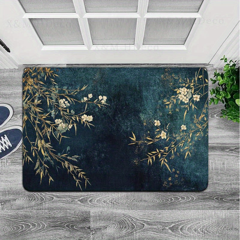 Rectangular Floral Entryway Rug 8mm Thick Machine Washable Multiple Sizes