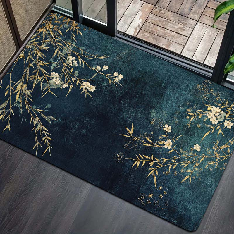 Rectangular Floral Entryway Rug 8mm Thick Machine Washable Multiple Sizes