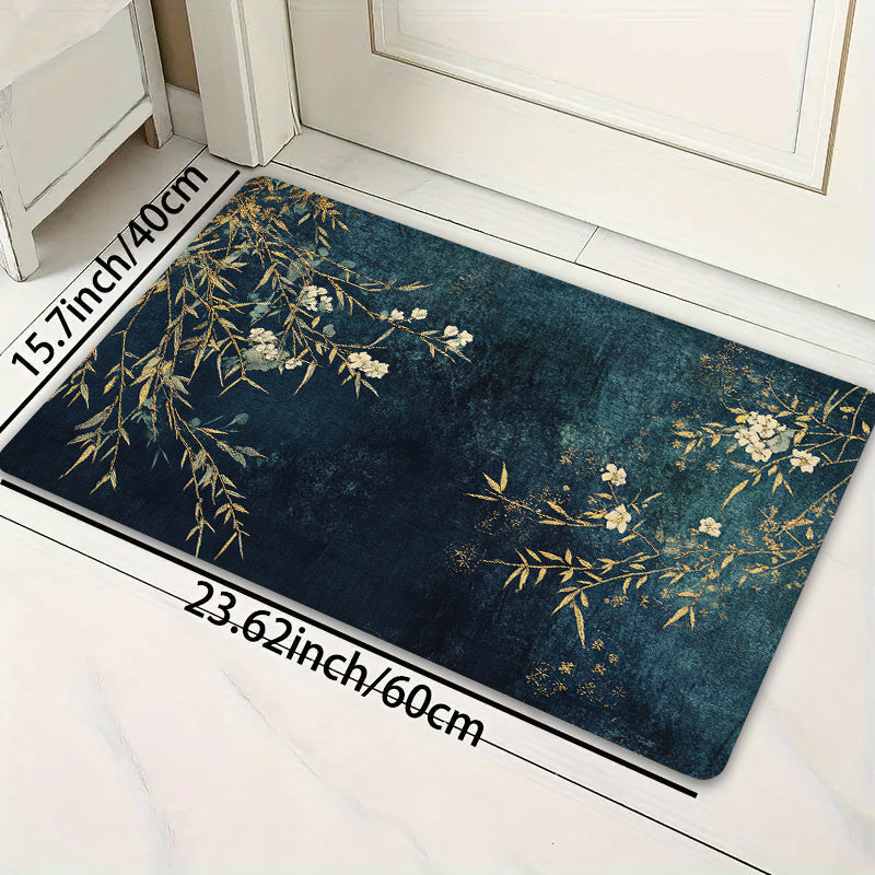 Rectangular Floral Entryway Rug 8mm Thick Machine Washable Multiple Sizes