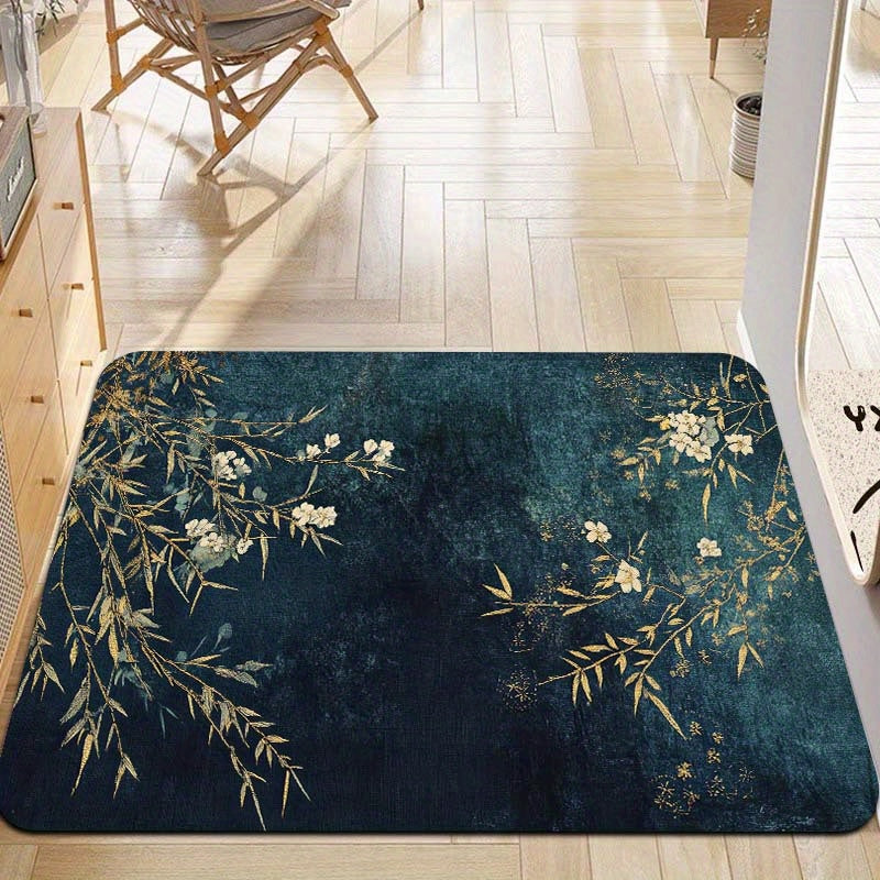 Rectangular Floral Entryway Rug 8mm Thick Machine Washable Multiple Sizes