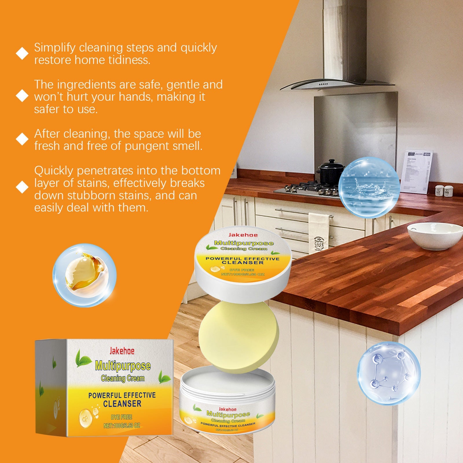 Versatile Kitchen Cleaner Cream for Stovetops and Surfaces with Salicylic Acid