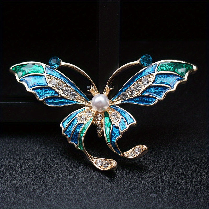 Vintage Style Enamel and Diamond Butterfly Brooch Pin Irregular Rhinestone Jewelry for Women