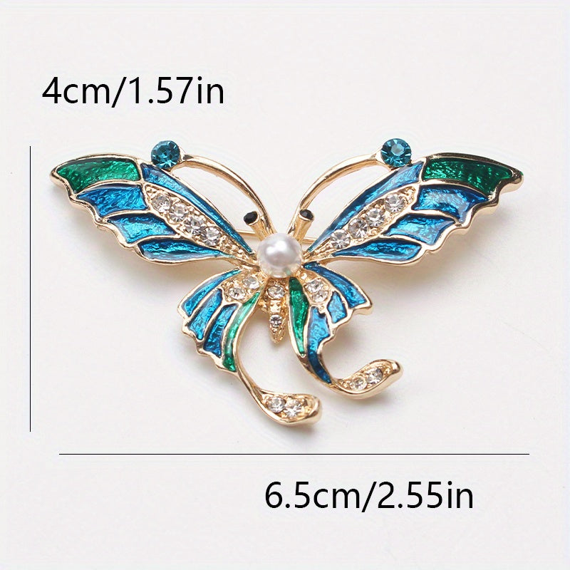 Vintage Style Enamel and Diamond Butterfly Brooch Pin Irregular Rhinestone Jewelry for Women