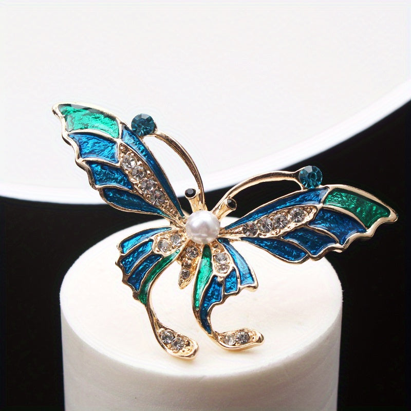 Vintage Style Enamel and Diamond Butterfly Brooch Pin Irregular Rhinestone Jewelry for Women