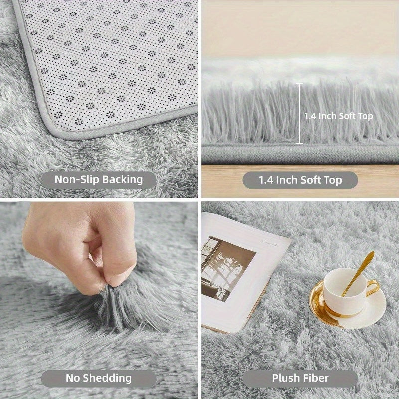 Light Blue Faux Fur Area Rug Plush Polyester Non-Slip Mat for Bedroom Living Room