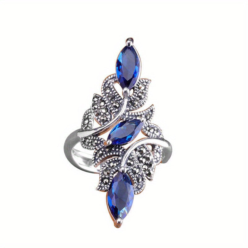 Women’s Blue Zirconia Silver-Plated Ring for Engagement and Everyday Wear
