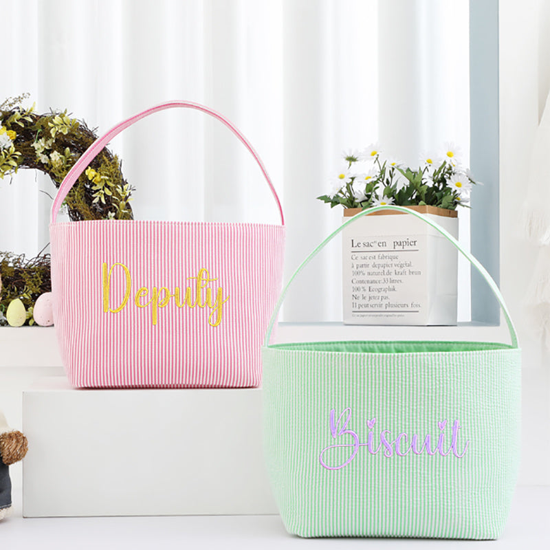 Custom Easter Bunny Tote Bag with Embroidery, Durable Polyester, Foldable