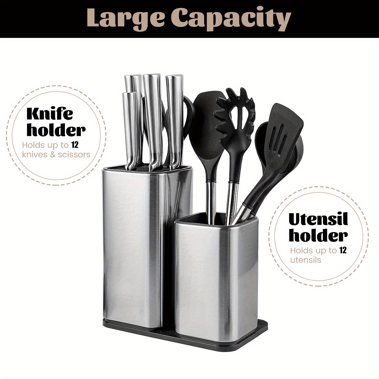 Stainless Steel Kitchen Organizer with Knife Block Compact Storage for Utensils