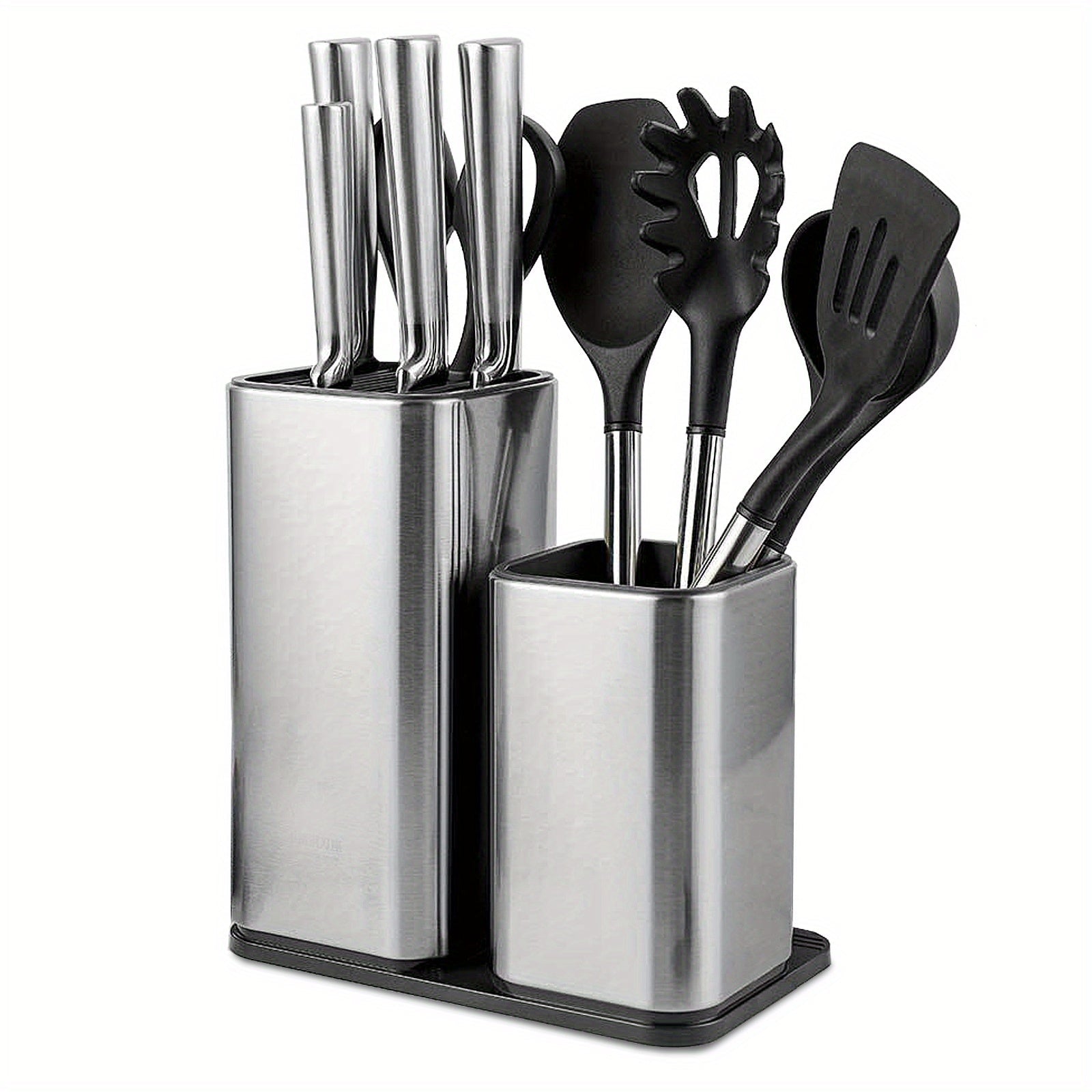 Stainless Steel Kitchen Organizer with Knife Block Compact Storage for Utensils