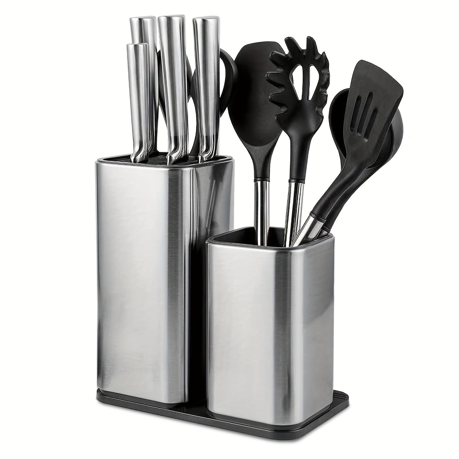 Stainless Steel Kitchen Organizer with Knife Block Compact Storage for Utensils