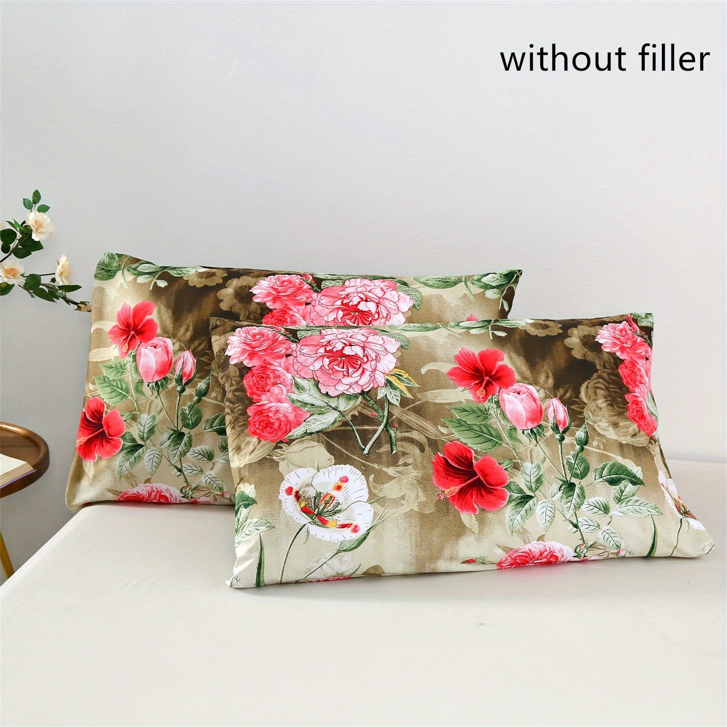 Pair of Floral Print Pillowcases, Breathable Polyester, Soft Texture, Machine Washable