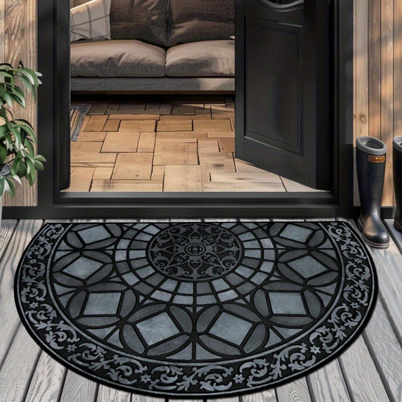 Crystal Velvet Semicircle Welcome Mat Non-Slip Door Bedroom Balcony Carpet
