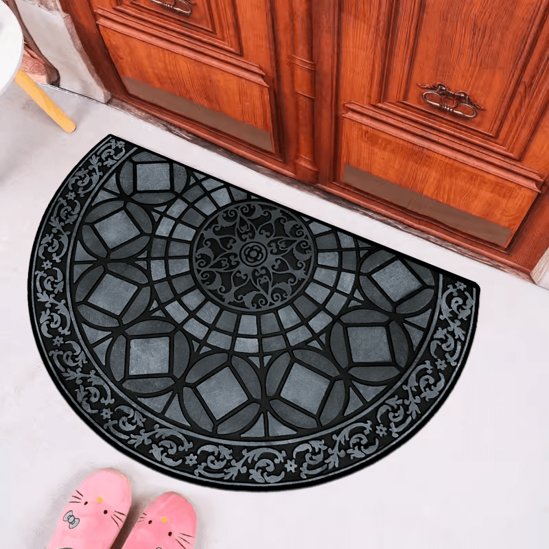 Crystal Velvet Semicircle Welcome Mat Non-Slip Door Bedroom Balcony Carpet