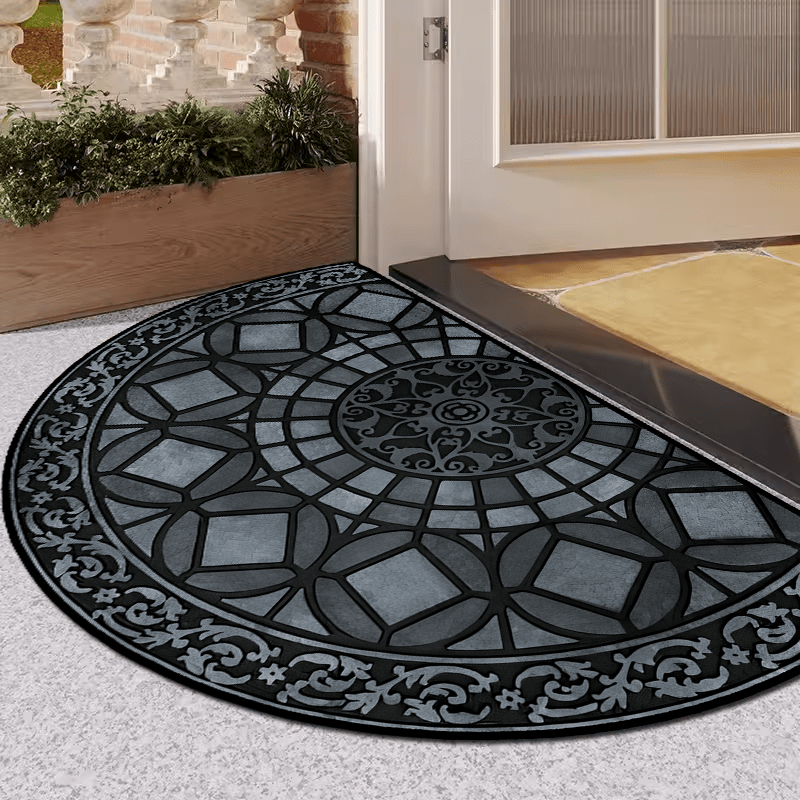 Crystal Velvet Semicircle Welcome Mat Non-Slip Door Bedroom Balcony Carpet