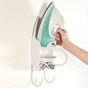 Stainless Steel Wall-Mounted Storage Rack for Iron and Hair Dryer with Hooks
