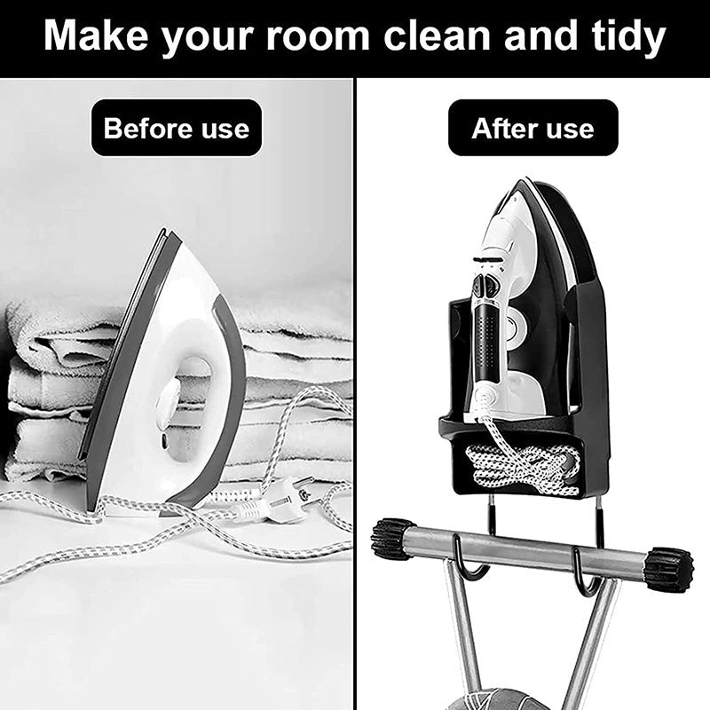 Stainless Steel Wall-Mounted Storage Rack for Iron and Hair Dryer with Hooks