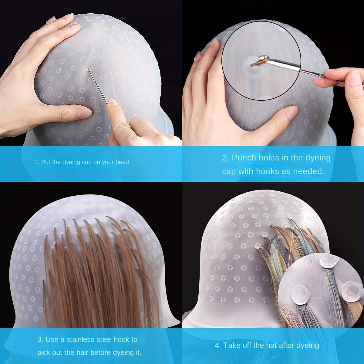 Reusable Silicone Hair Coloring Cap for Highlighting and Dyeing Salon Hair
