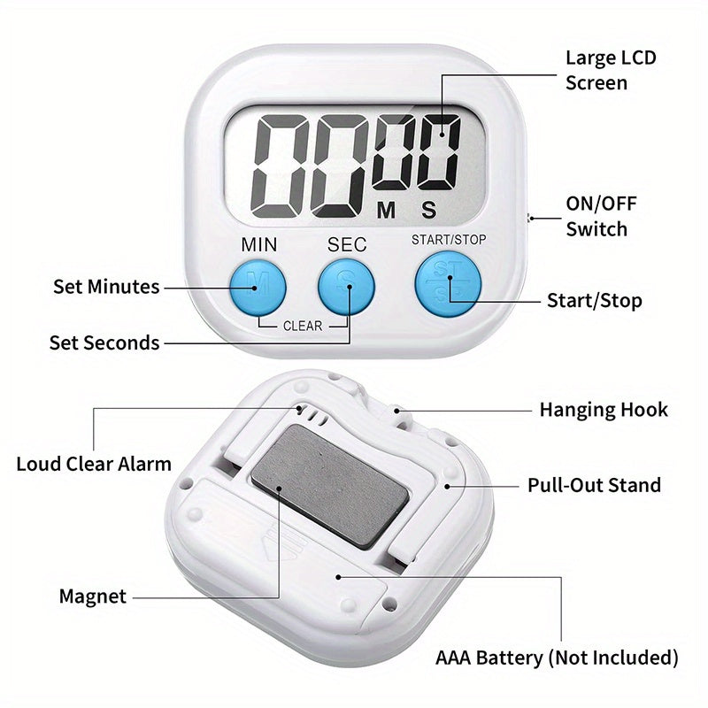 Set of 4 Digital Kitchen Timers Magnetic Backing Count Up Down for Cooking Baking Sports Office