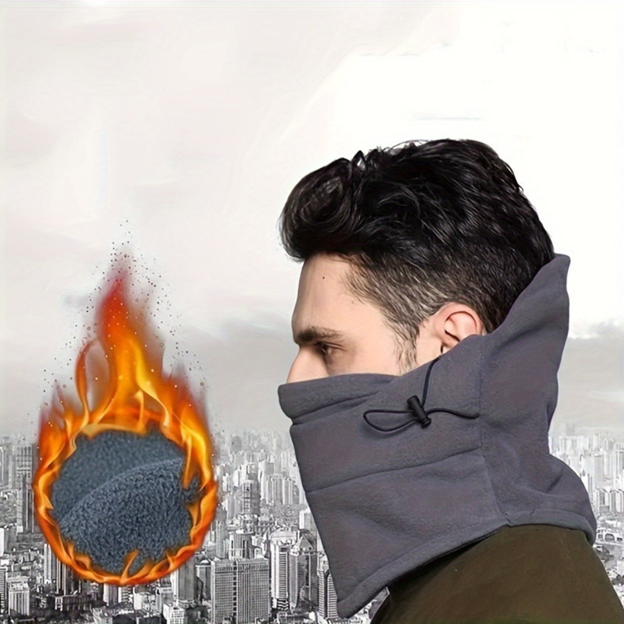 Thermal Fleece Balaclava Hood with Adjustable Drawstrings for Winter Outdoor Sports