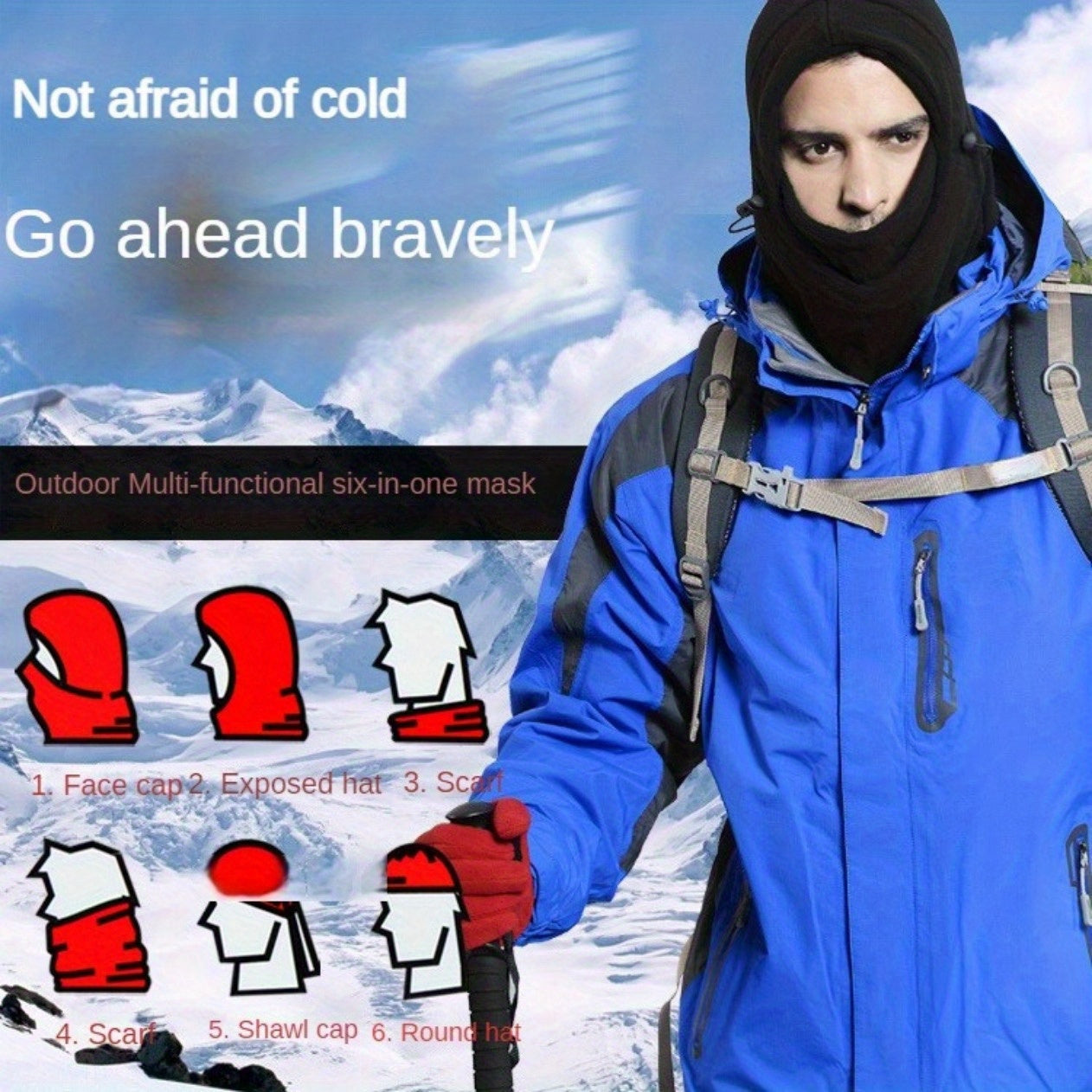 Thermal Fleece Balaclava Hood with Adjustable Drawstrings for Winter Outdoor Sports