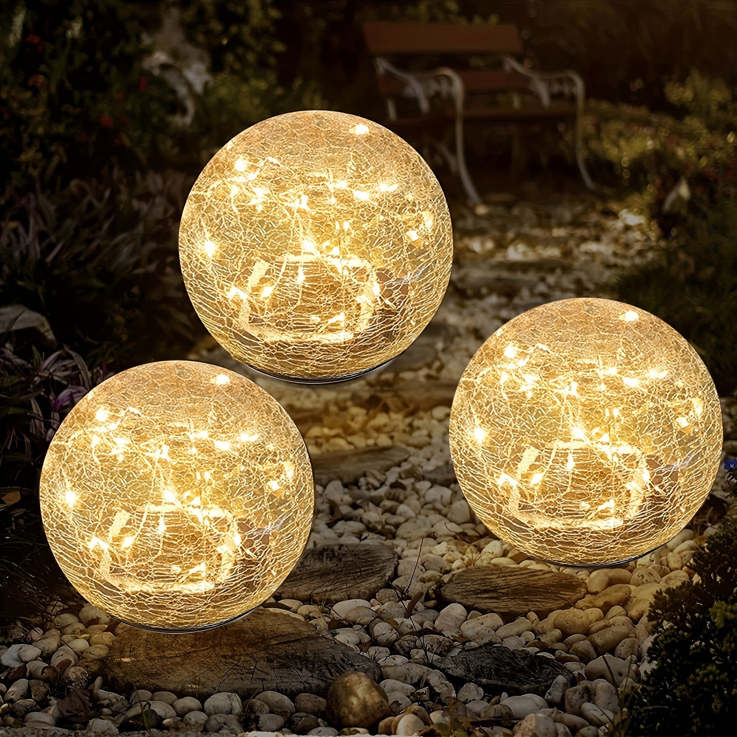 Outdoor Solar Garden Light with Cracked Glass Globe LED Light Sensing for Patio Lawn Yard
