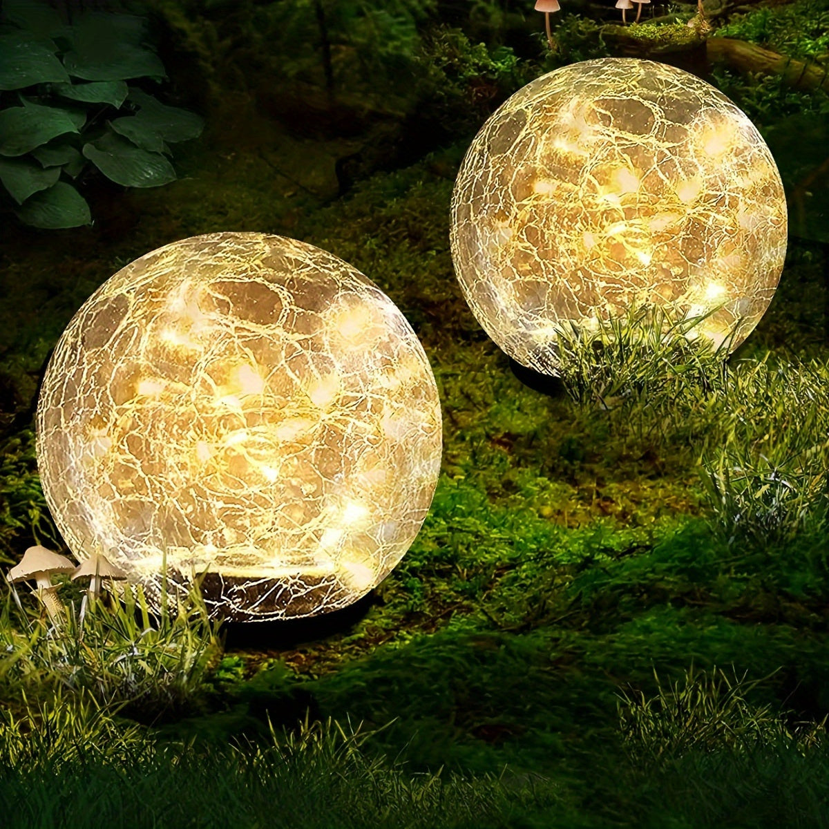 Outdoor Solar Garden Light with Cracked Glass Globe LED Light Sensing for Patio Lawn Yard