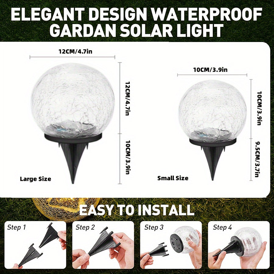 Tashqi dekorativ bog' quyosh chirog'i, yorilgan shisha globus, LED va aqlli yorug'lik sezgichi bilan, patio, maysazor va bog' uchun.