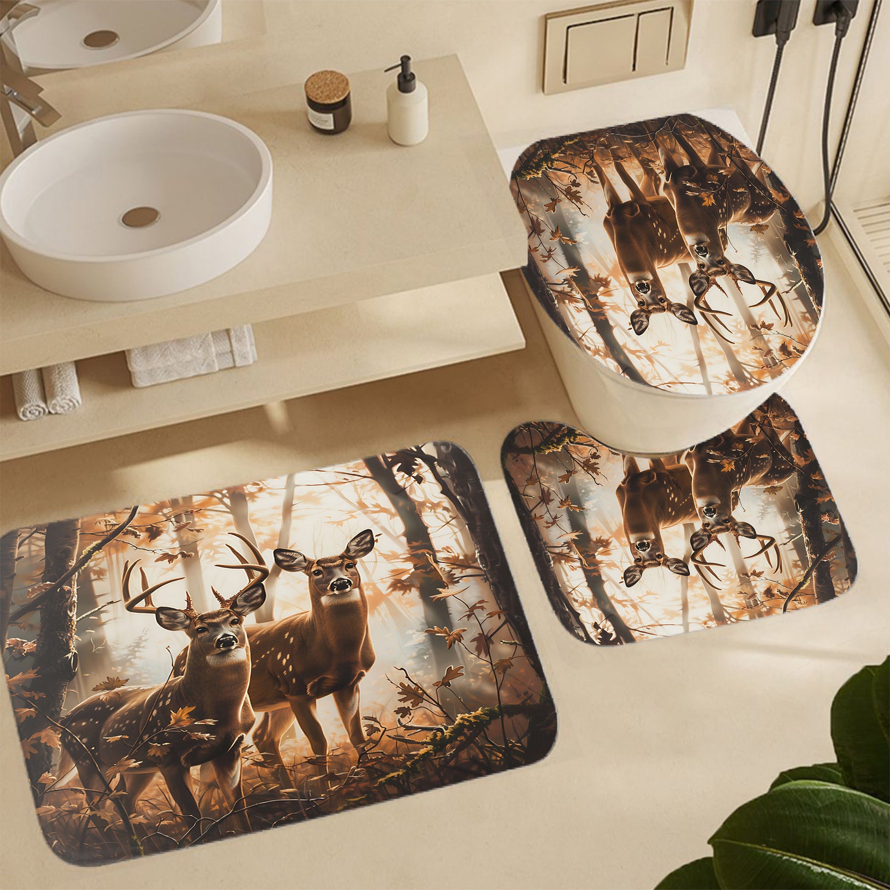 Boyi 180.34*180.34 sm bo'lgan 12 ta tutqichli, sirpanmaydigan matlar va uy bezaklari bilan kiyik naqshli dush pardasi to'plami.