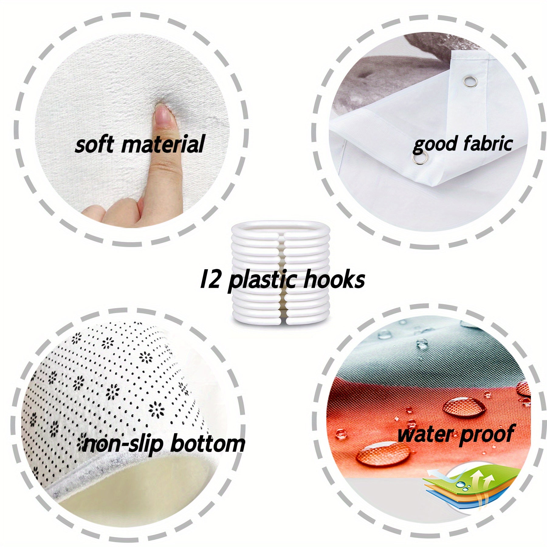 Boyi 180.34*180.34 sm bo'lgan 12 ta tutqichli, sirpanmaydigan matlar va uy bezaklari bilan kiyik naqshli dush pardasi to'plami.