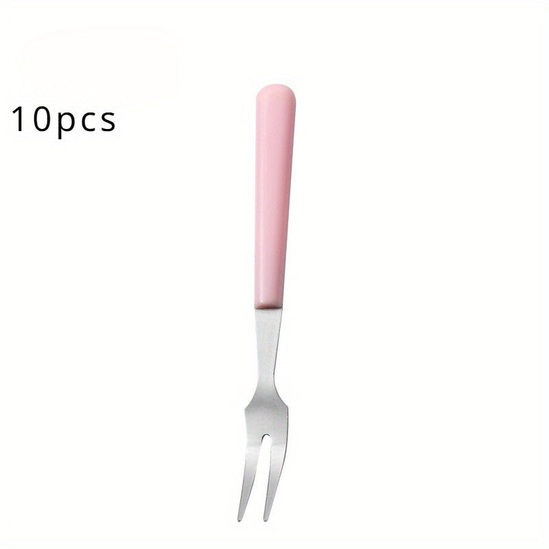 Set of 10 Stainless Steel Fruit Forks for Dessert Cake and Fruit