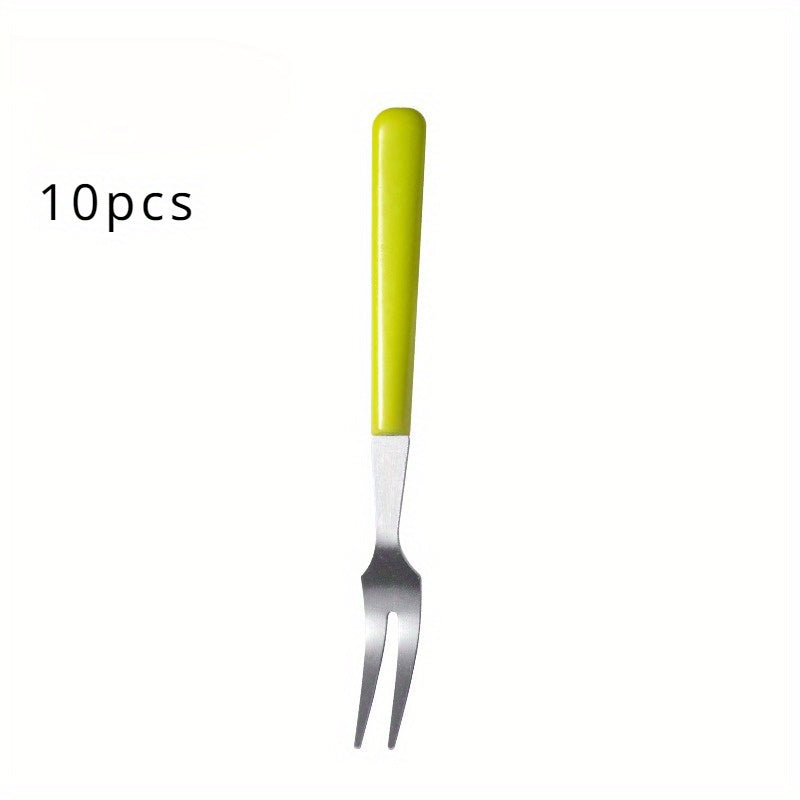 Set of 10 Stainless Steel Fruit Forks for Dessert Cake and Fruit