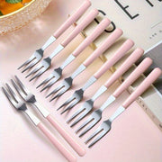 Set of 10 Stainless Steel Fruit Forks for Dessert Cake and Fruit