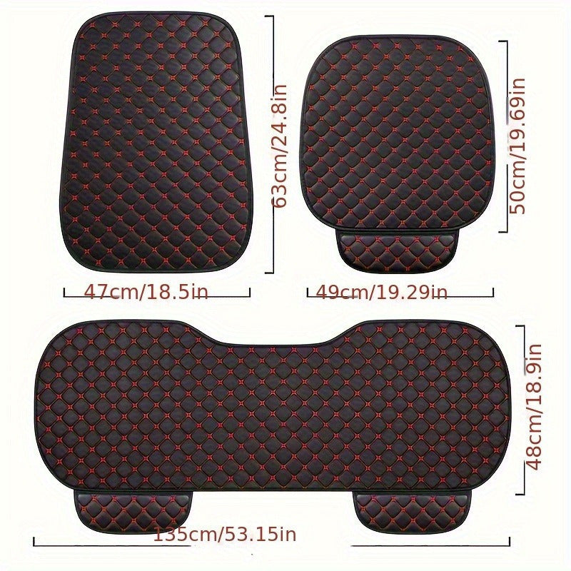 Luxury PU Leather Car Seat Cushion Set with Diamond Embroidery Non-Slip All-Season Full 7-Piece