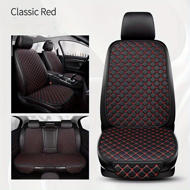 Luxury PU Leather Car Seat Cushion Set with Diamond Embroidery Non-Slip All-Season Full 7-Piece