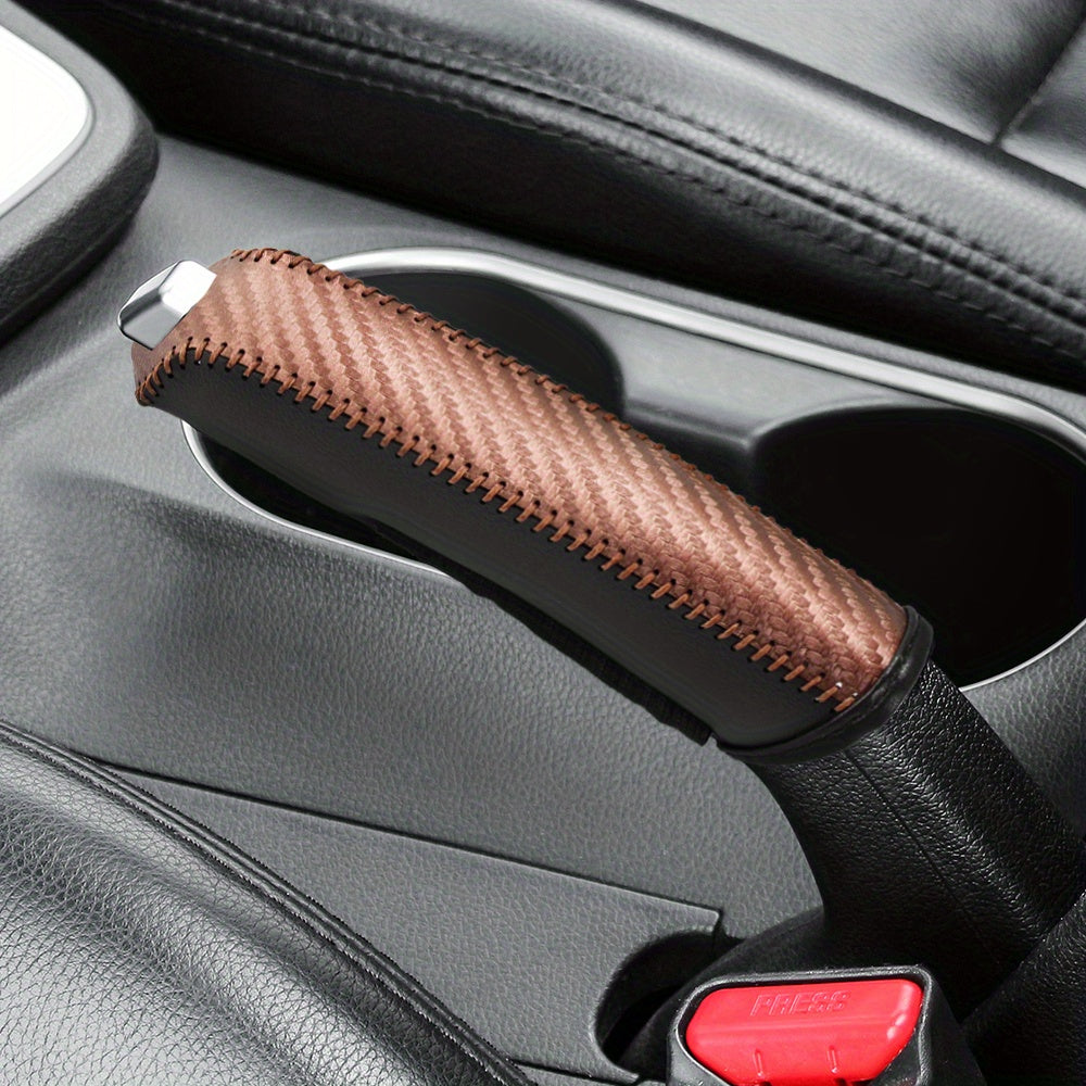 Car Interior Accessories PU Handbrake Cover Set Hand-Stitched Protective Gear Shift Knob