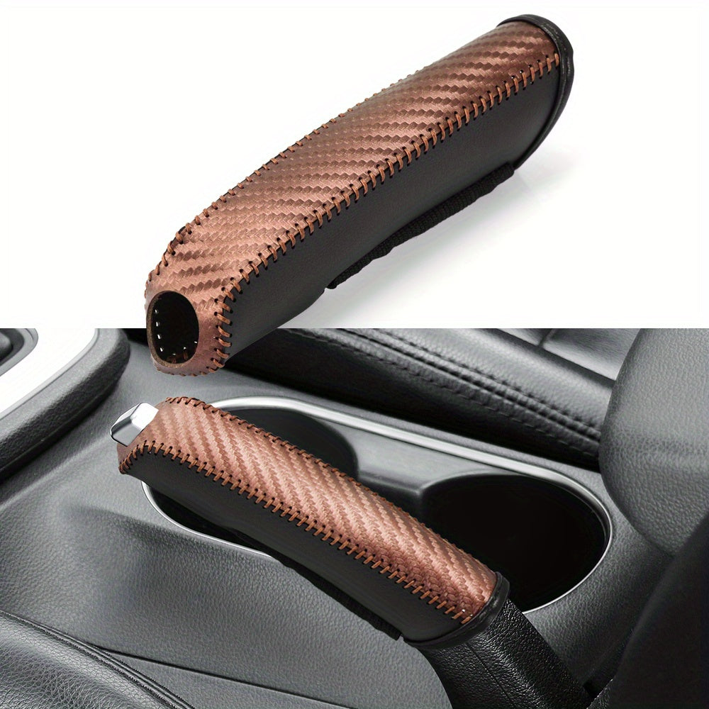 Car Interior Accessories PU Handbrake Cover Set Hand-Stitched Protective Gear Shift Knob
