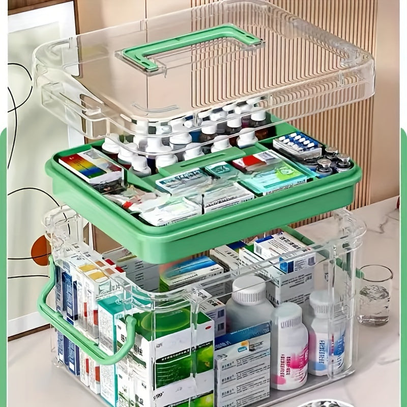 Transparent Acrylic Medicine Organizer with Multiple Layers for Home and Emergency Pill Storage
