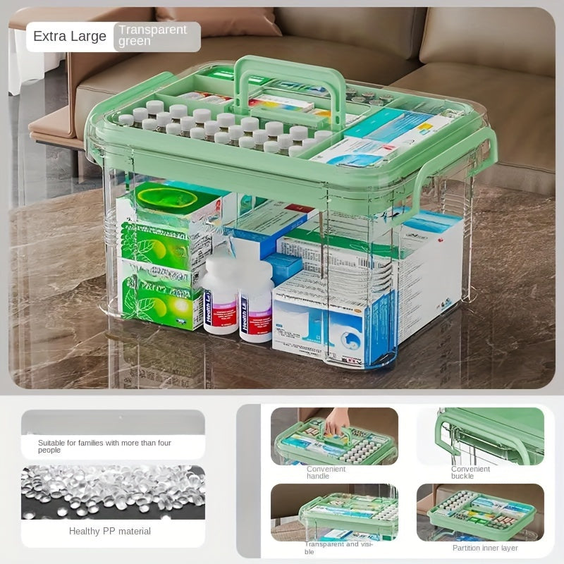 Transparent Acrylic Medicine Organizer with Multiple Layers for Home and Emergency Pill Storage