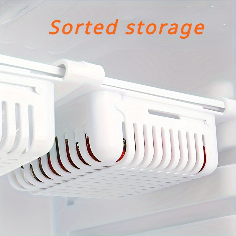 Meva, sabzavotlar, tuxumlar uchun sozlanadigan, tortib olinadigan muzlatgich polkasi tashkilotchisi