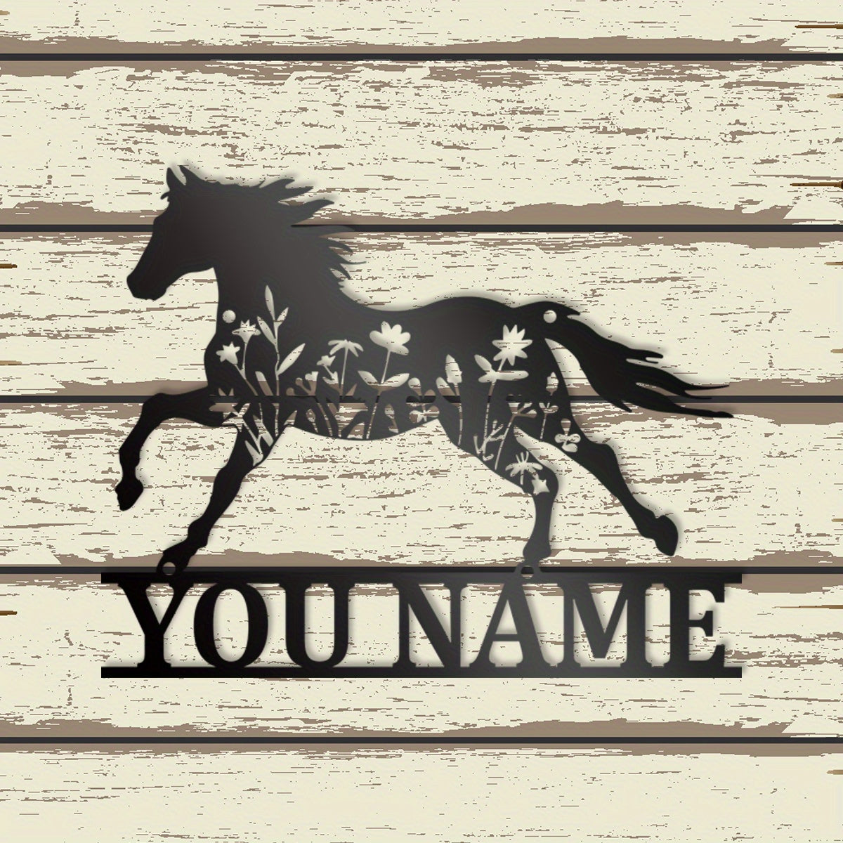 Personalized Iron Horse Wall Decor with Floral Design Custom Name Sign for Home Farmhouse Barn Nursery