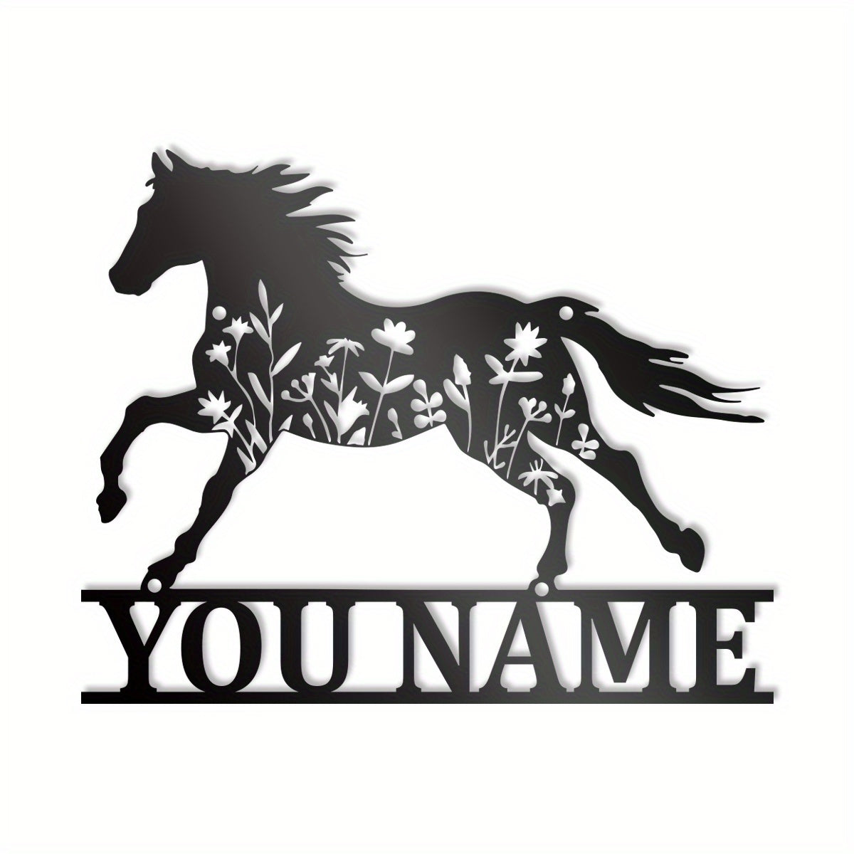 Personalized Iron Horse Wall Decor with Floral Design Custom Name Sign for Home Farmhouse Barn Nursery